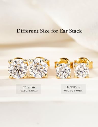 YODEWA 1/2/3ct Moissanite Stud Earrings for Women 925 Sterling Silver Hypoallergenic Butterfly Back 1 Pair DEF Color Lab Created Brilliant Round Moissanite Earrings - color: Round Yellow, size: 1CTW(0.5CT*2-5.0mm)