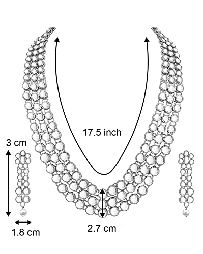 Aheli Indian Bollywood Style Wedding Faux Kundan Necklace with Earrings Set Ethnic Bharatanatyam jewellery set Gift for Women - color: White 1