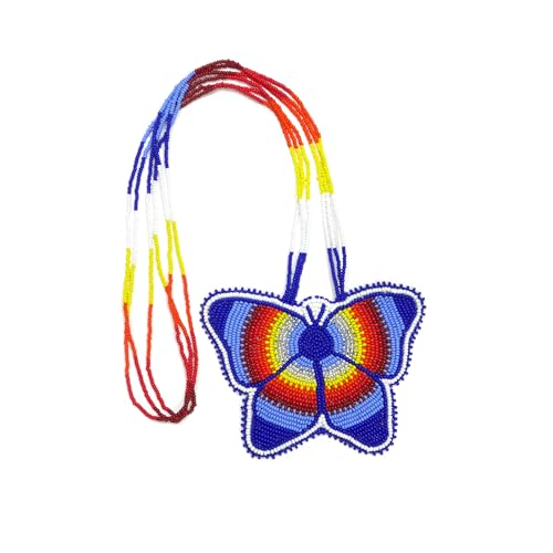 Handmade Native American Style Tribal ethnic Seed Bead Beaded Layered Medallion Necklace #1 - color: Butterfly Blue