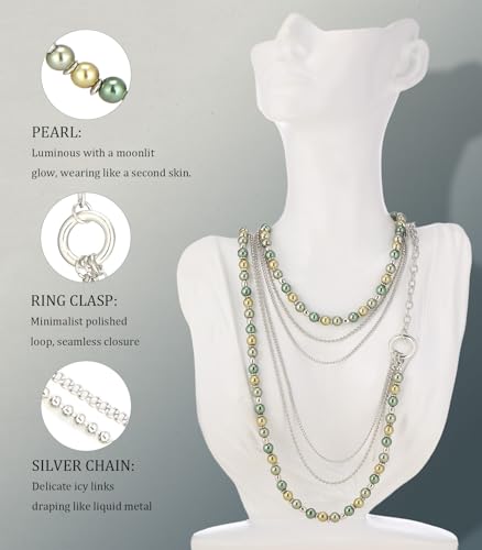 BULINLIN Layered Long Necklaces for Women Long Beaded Chain Necklace CostumeJewelry Mothers Day Gifts for Mom - color: 96-Army Green
