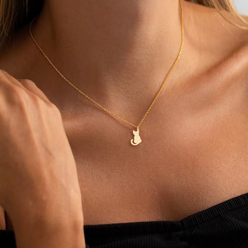 LLWOM Gold Necklace for Women-14k Gold Plated Infinity Necklace Star Of David Necklace Evil Eye Cross Pendants Heart Dainty Gold Necklace For Women - color: Gold, style: Cat Necklace