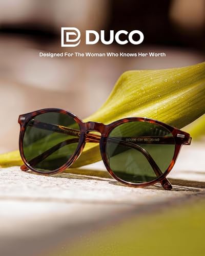 DUCO Women's Trendy Retro Round Acetate Polarized Sunglasses, UV400 99% Glare Block, Lightweight for Daily & Outdoor - color: 6. Tortoise Frame Green Lens