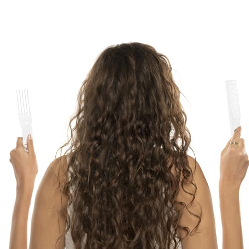 2pcs Teasing Combs with Metal Prong, Double-Head Hair Picking Comb Fork Comb Tool for Women Fine & Thick Hair Styling Salon - Fluffing & Styling (White)