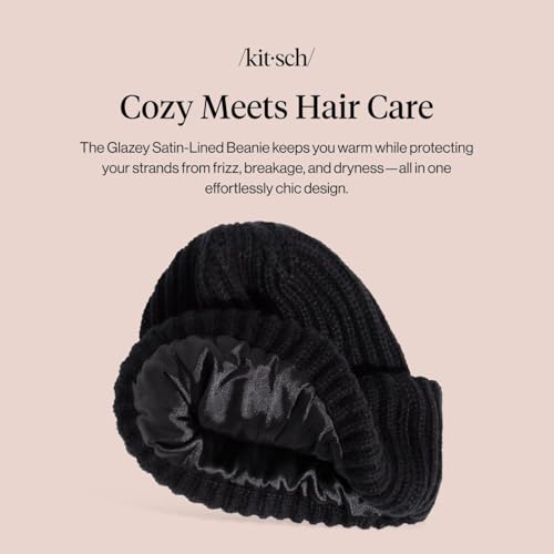 Kitsch Glazey™ Satin Lined Beanie for Men and Women – Cozy Winter & Anti Frizz Beanies for Men, Stylish Hat for All Hair Type - color: Black