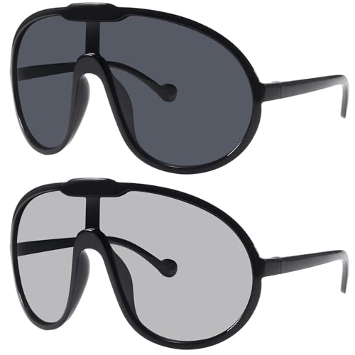 Dollger Oversized One Piece Sunglasses For Women Fashion Men Wrap Around UV400 Shield Goggles - color: 2 Packs: Black+grey