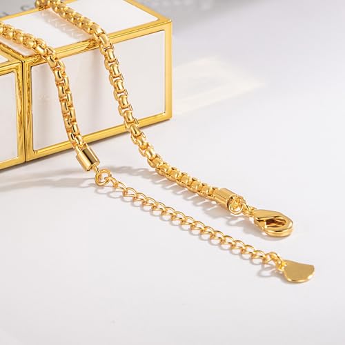 Dankadi Women 925 Sterling Silver Anklets Bracelet Men Simple Chopin/Box Chain/Twist Rope Chain Summer Beach Foot 24k Gold Plated Jewelry Gift - color: Box Chain Gold, size: 30cm