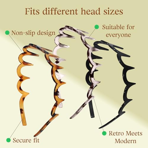 Zig Zag Headbands for Women, 3PC Fashion Comb Headband with Teeth, Wavy Hairbands for Slicked Back Styles, Best Gifts for Women - color: 3 pcs