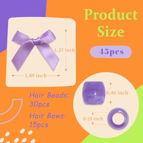 45PCS Mardi Gras Hair Beads for Braids Green Purple Small Hair Bow Clips Cute Loc Hair Accessories Silicone Beads and Bows for Girls Kids - color: Green