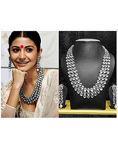 Aheli Indian Bollywood Style Wedding Faux Kundan Necklace with Earrings Set Ethnic Bharatanatyam jewellery set Gift for Women - color: White 1