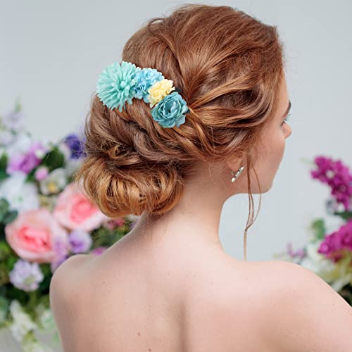 BBTO 21 Pcs Flower Hair Clip Rose Hair Clips Barrettes for Women Flower Accessories Boho Bride Claw Clip Hairpin Brooch Pin Headpiece for Wedding (Light Blue) - color: Light Blue