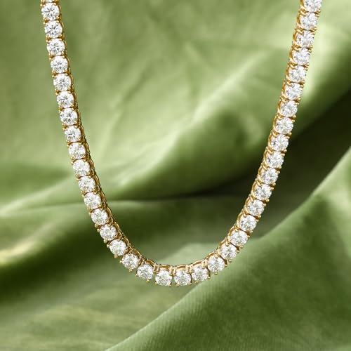 BREN Tennis Necklace - 3mm 4mm 5mm Iced Out Diamond Tennis Chain 5A Cubic Zirconia Necklace - 18K/White Gold Plated Flat Tennis Necklace for Women and Men Size 16"-22" - color: Gold-4mm, size: 20 inch