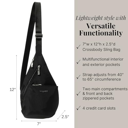 Baggallini Mini Sling - 12x7 Sling Crossbody Bag Backpack with Adjustable Shoulder Strap - color: Black/Sand