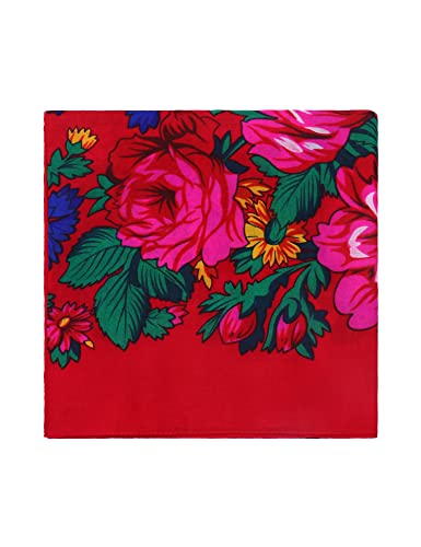 MJ SERECA Acrylic Bandana Printed Hair Scarf Square Ukrainian Head Scarf Floral Babushka Neck Scarf for Women 30"/42"/60" - color: 1 Pack-f 60"