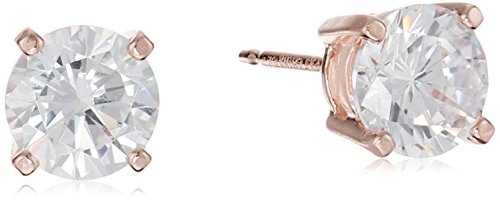 Amazon Essentials Plated Sterling Silver Cubic Zirconia Stud Earrings (Round & Princess) - color: White/Rose Gold, size: 6.5 mm, style: Round Cut