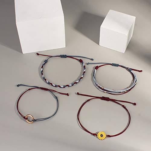 FANCY SHINY Easter Gifts Basket Stuffers Sunflower String Bracelet Boho Braided Rope Wrap Bracelets Cute Summer Beach Surfer Jewelry for Women - color: Triple Color