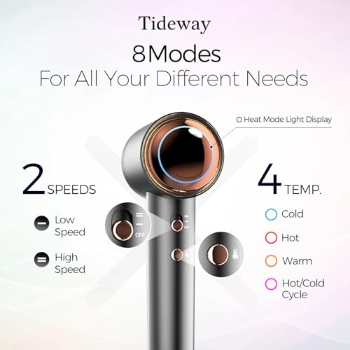 Tideway Hair Dryer Professional High-Speed Ionic Blow Dryer 110,000 RPM, Compact Hair Dryer with Magnetic Diffuser, Fast Drying with Brushless Motor Low Noise Smart Temperature Control-H11 - color: Black