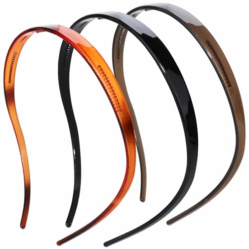 3 Pack Plastic Plain Headbands for Women, Hairband Designed for Eyewear, Fashion Skinny Headbands-Bright Surfac - color: Type A-Bright Surface