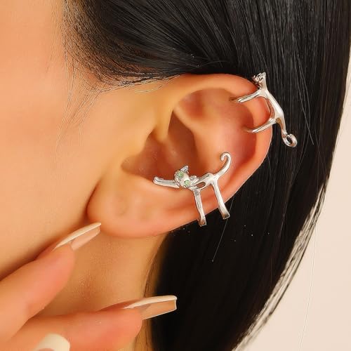 Cat Earring for Women - Cute Ear Cuff Climber Crawler Earring Silver Non Pierced Ears Hypoallergenic Earrings for Cat Lover Funny Jewelry - color: B