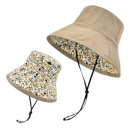 Women's Summer Sun Hat - Reversible Design with Striped Lining Adjustable Brim for Travel and Outings Cap - color: Printed-khaki
