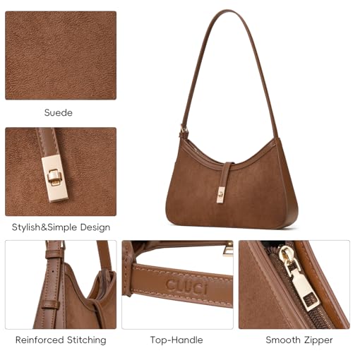 CLUCI Suede Purses for Women, Shoulder Suede Bag with Adjustable Strap, Handbag Hobo Bags - color: B-brown Suede-small