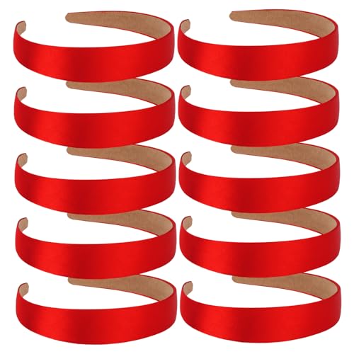 Wecoe 10 Pack Red Headbands 1 Inch Wide Glossy Satin Headbands Women Non Slip Fashion Plain Solid Head Bands DIY Valentine' s Day Christmas Hair Accessories for Women Girls Diademas Para Mujer - color: Bright Red