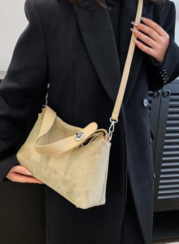 Suede Shoulder Bags For Women Crossbody Bag Suede Tote Bag Satchels Slouchy Work Purses Crescent Handbag Fall Top Handle - color: Beige