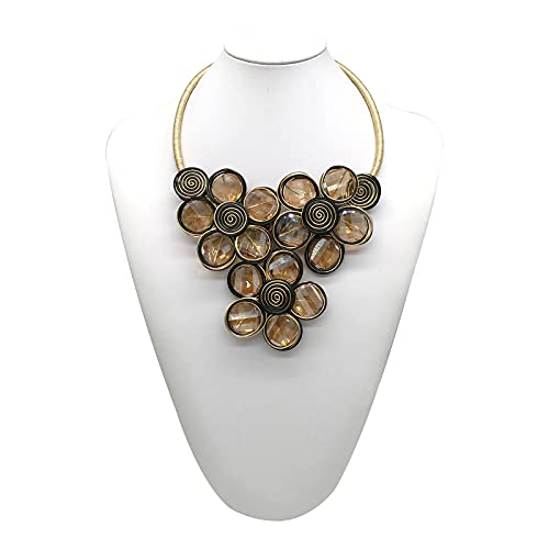Statement Chunky Flower African Necklace For Women Tribal Fashion Costume Jewelry Earring Sets Unique Big Colorful Rhinestone Crystal Pendent Collar Choker Bib Handmade - color: three flowers amber color