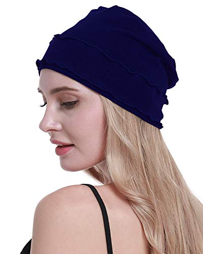 osvyo Chemo Headwear Turban Cap for Women - Cancer Beanie Hair Loss Sealed Packaging - color: Cotton Navy Blue