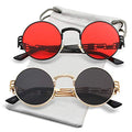 AIEYEZO Round Steampunk Sunglasses for Men Women Retro Circle Hippie Glasses Metal Frame 100% UV Blocking Lens - color: 2 Pack (Black/Red, Gold/Grey)