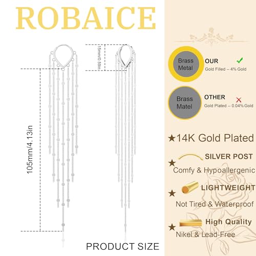 Robaice Gold Long Prom Earrings for Women, 14K Gold Plated Pearl Dangle Drop and Chain Tassel Threader Earrings Dangling，Rhinestone Zirconia Hypoallergenic Bride Party Prom Gold jewelry，Women Gifts - style: B-dangle tassel chains, silver