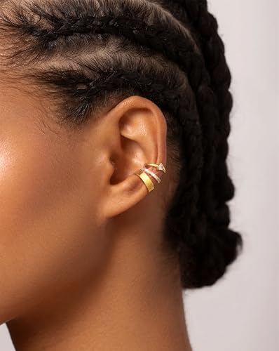14K Gold/Silver Plated Ear Cuffs Set Dainty Clip Piercing Stack Small Cartilage Hoop Huggie Trendy Tarnish Hypoallergenic Jewelry Gift - style: gold style 5