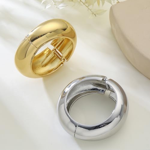 Bangle Bracelets for Women | 14K Gold Plated Trendy Wide Bracelets | Hinged Arm Cuff Bangles Chunky Bracelet for Women - color: Style G-Silver Plated Bangles