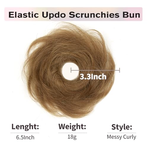 2 PCS Honey Brown Hair Bun, Messy Bun Hair Piece, Soft Fluffy Elastic Scrunchie, 30s Easy Updo for Women & Kids, Ideal for Daily Wear, Ballet, Dance & Office Use - color: Chestnut Brown, size: 4 Inch