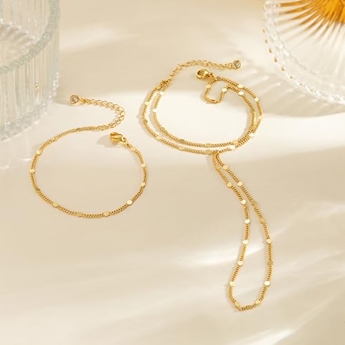 Hand Chain Bracelet for Women Trendy, Dainty Silver Beaded Finger Ring Bracelet Non Tarnish Minimalist Adjustable Simple Cute Silver Bracelets Waterproof Fashion Jewelry - color: Gold-05
