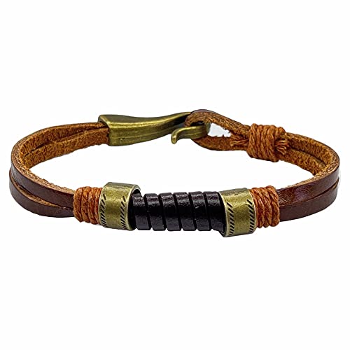 Mens Genuine Leather Bracelet - Handmade Adjustable Leather Cuff Bracelet punk Style leather wrap Wristband for Men - color: E-BROWN BRONZE