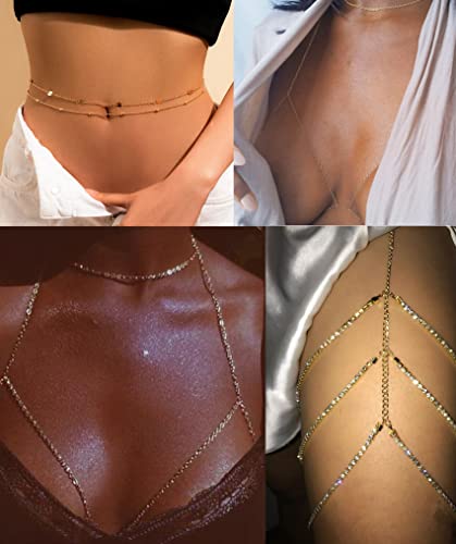 Tornito 6-8Pcs Sexy Belly Waist Chain Bikini Body Chain Summer Beach Body Jewelry Set for Women Gold Tone