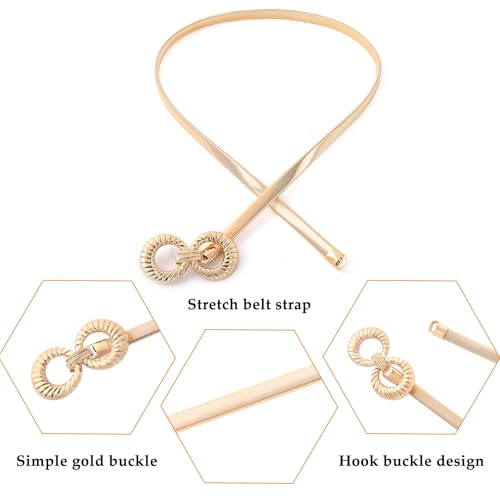 E-Clover Womens Fashion Metal Stretch Waist Skinny Belt Waistband - color: Gold Loops-02