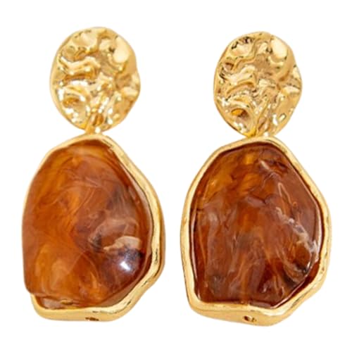 Irregular Crystal Dangle Earrings,Vintage Baroque Pearl Stud Melted Liquid Metal Wrinkle Drop Earring Geometric Statement Earrings for Women - color: Brown