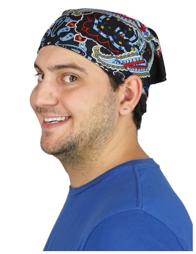 Sunshine Joy Paisley Hippie Bandana 22x22 Inches - color: Electric Blue