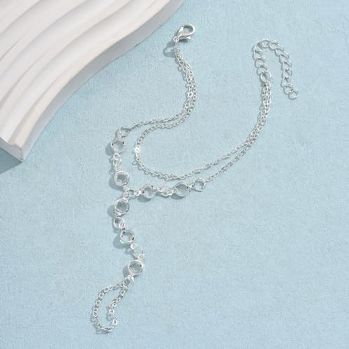 Dainty Gold Hand Chain Bracelet for Women Trendy,Ring Bracelet Hand Chain Bracelets Simple Finger Rings Slave Bracelets Boho Summer Beach Jewelry Accessories - color: Silver cz5