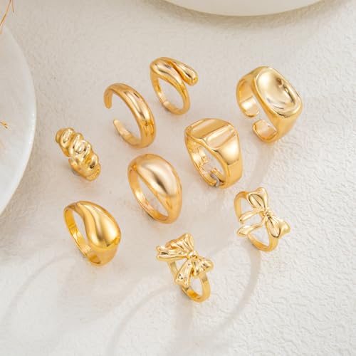 Chunky Gold Rings for Women Non Tarnish Silver Chunky Rings Set Adjustable Thick Statement Ring Gold Stackable Ring for Women Trendy Fashion Silver Jewelry - style: Style3