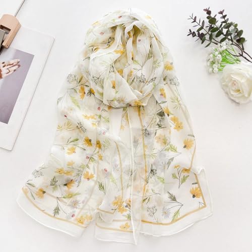 MINIDORA Lightweight Scarves for Women Elegant Floral Pattern Scarf Shawls Sunscreen Head Shawls - color: Style 12-light Yellow