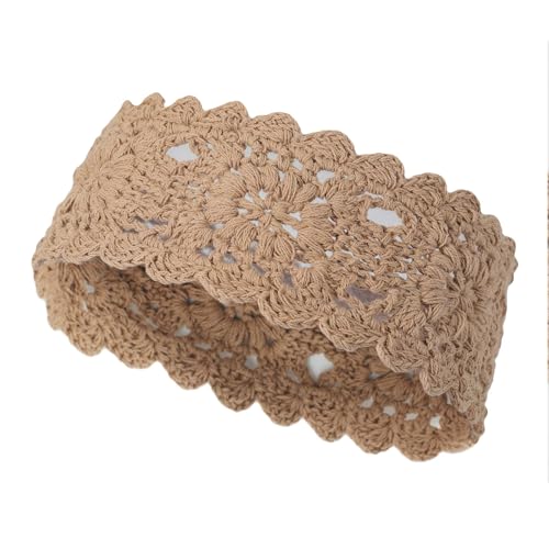ZLYC Women Headband Handmade Crochet Knit Boho Flower Hair Bands (Crochet Khaki) - color: Crochet Khaki
