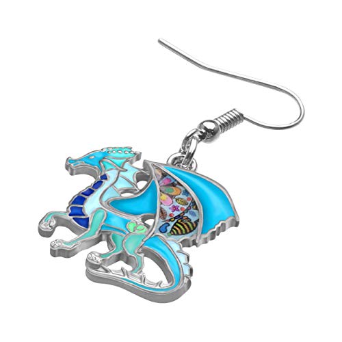 Enamel Alloy Dinosaur Fantasy Dragon Earrings Drop Dangle Unique Animal Jewelry For Women Dragons Gifts - color: Blue