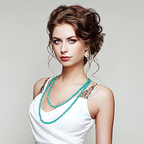 Henoyso 2 Pcs Turquoise Beads Necklace 47.5 Inch Long Endless Necklace Multi Strand Layer Knotted Homemade Jewelry - style: Fresh Style
