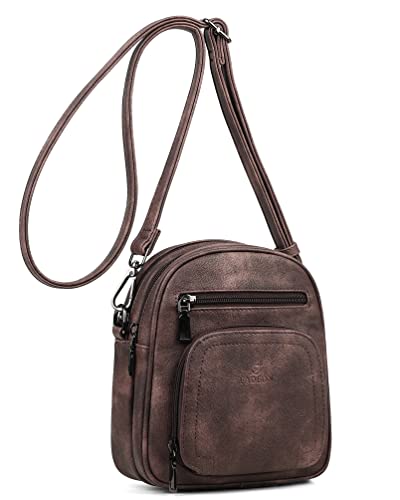 FADEON Small Purses for Women Crossbody Bags, Designer PU Leather Mini Cross Body Purse Travel Shoulder Bag Card Slots - color: Coffee Brown Retro Style