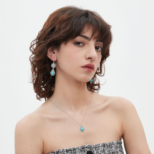 Colloca Turquoise Pendant Necklace for Women, 925 Sterling Silver Western Bohemian Necklace, Boho Jewelry, Gift Box included