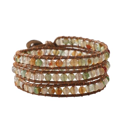 Artilady Leather Wrap Bracelets for Women - Pearl Bracelets Handmade Clasp Bangle Bracelet with Beads Jewelry Gift for Women and Mother - style: Green bead