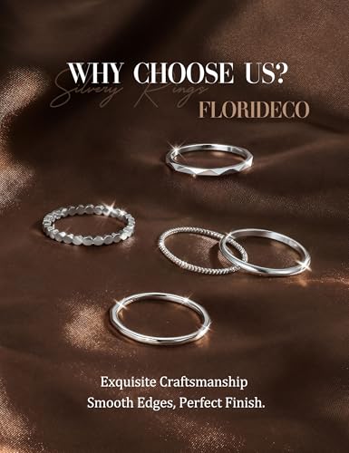 Florideco 14K Gold Plated Stackable Rings for Women Non Tarnish Thin Dainty Ring Set Minimalist Stacking Thumb Rings Statement Pinky Engagement Ring Promise Wedding Bands for Women Size 5-10 - color: Silver Plated