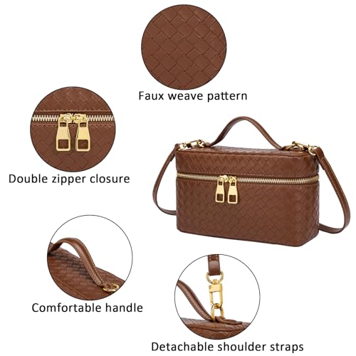 Trendy Shoulder Bags for Women Mini L19 Square Box Satchel Bag Cute PU Leather Crossbody Purse with Adjustable Strap - color: Brown